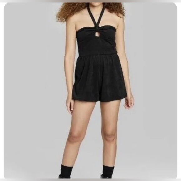 Women's Towel Terry Romper - Wild Fable Black M #M947 - Picture 12 of 13